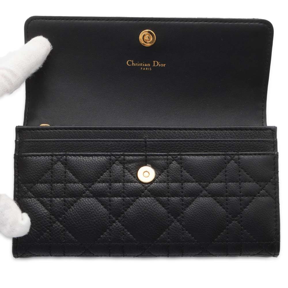 Dior Caro Long Flap Wallet Black S5039UWHC Leather