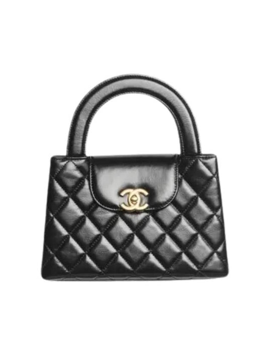 CC Logo Mini Leather Tote Bag Black Chanel