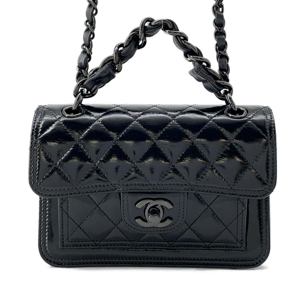 CHANEL Matelasse Shoulder Bag Black AS4051 Shiny Calf Leather Size 20