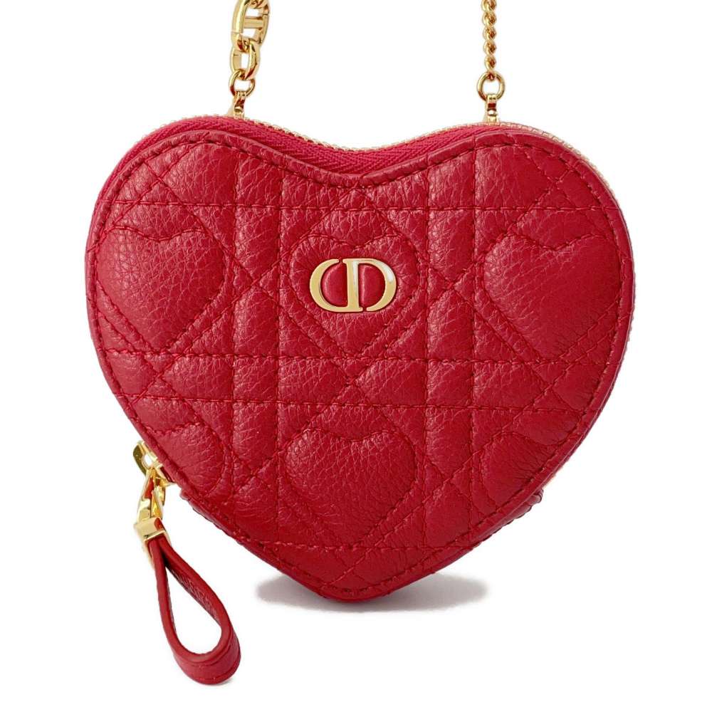 Dior Caro Chain heart pouch Red S5097UNID Calf Leather