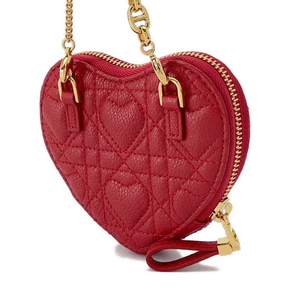 Dior Caro Chain heart pouch Red S5097UNID Calf Leather