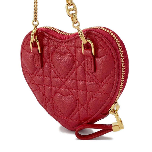 Dior Caro Chain heart pouch Red S5097UNID Calf Leather