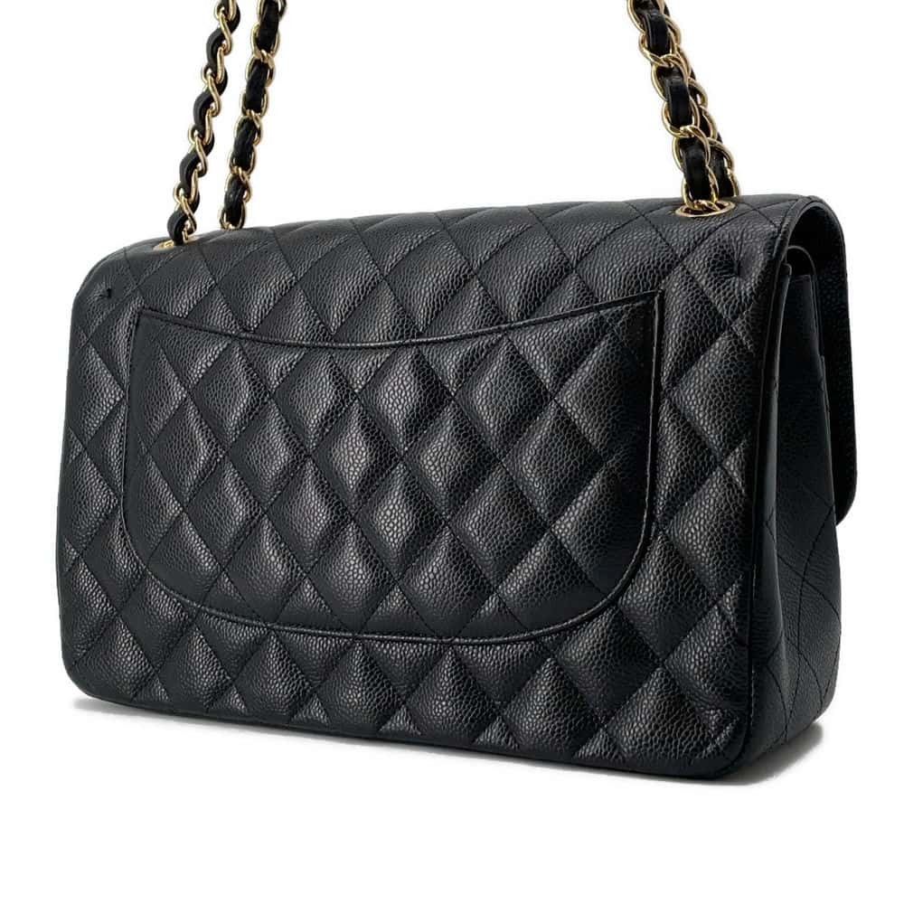 CHANEL Matelasse W Flap ChainShoulder Bag Black A58600 Caviar Leather Size 30