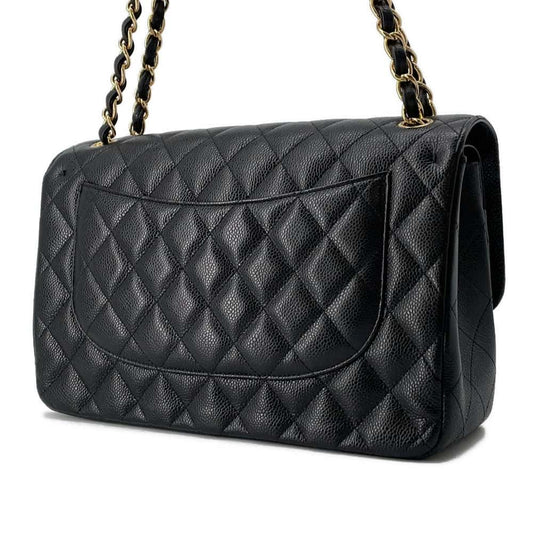 CHANEL Matelasse W Flap ChainShoulder Bag Black A58600 Caviar Leather Size 30