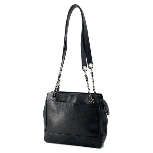 CHANEL Triple Coco Chain Tote Bag Black Caviar Leather