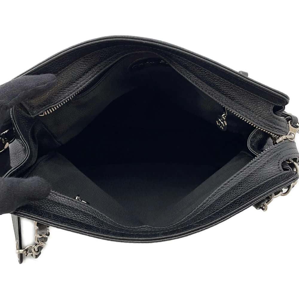 CHANEL Triple Coco Chain Tote Bag Black Caviar Leather