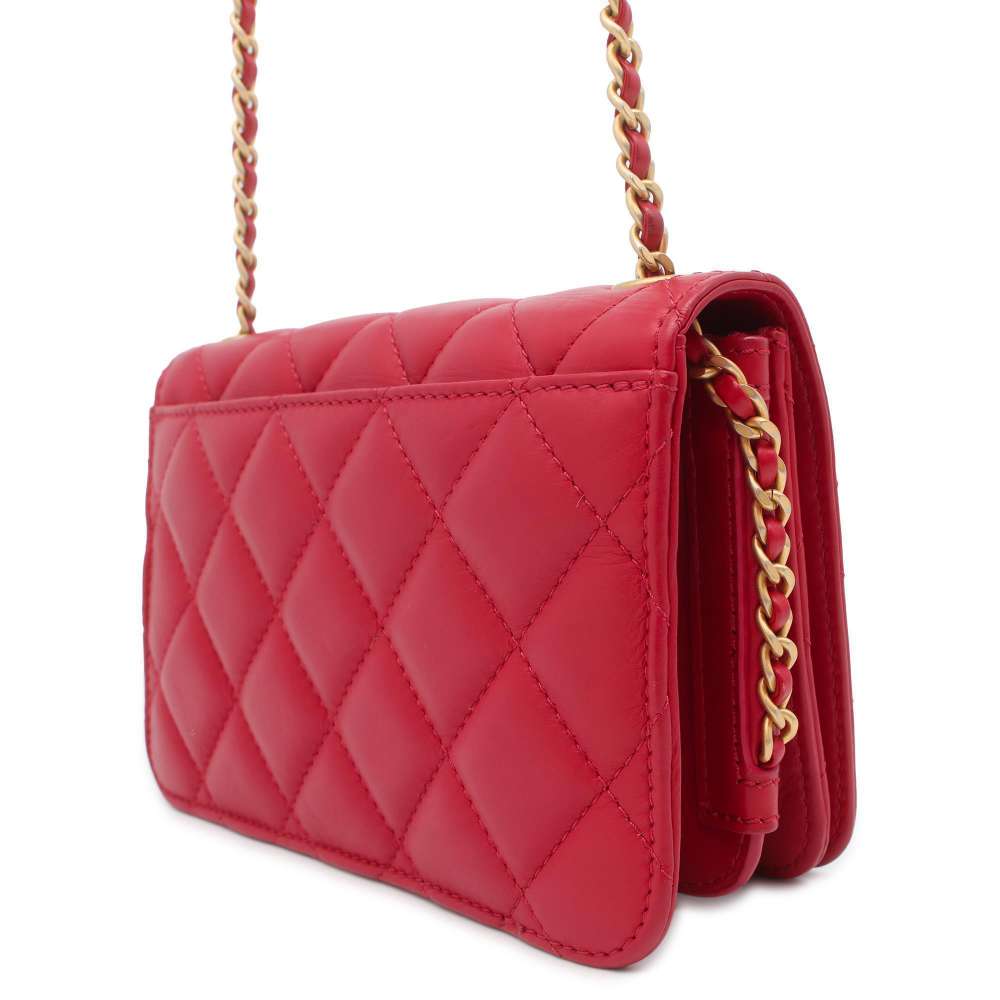 CHANEL Matelasse Full Flap ChainShoulder Bag Red AS0148 Lambskin