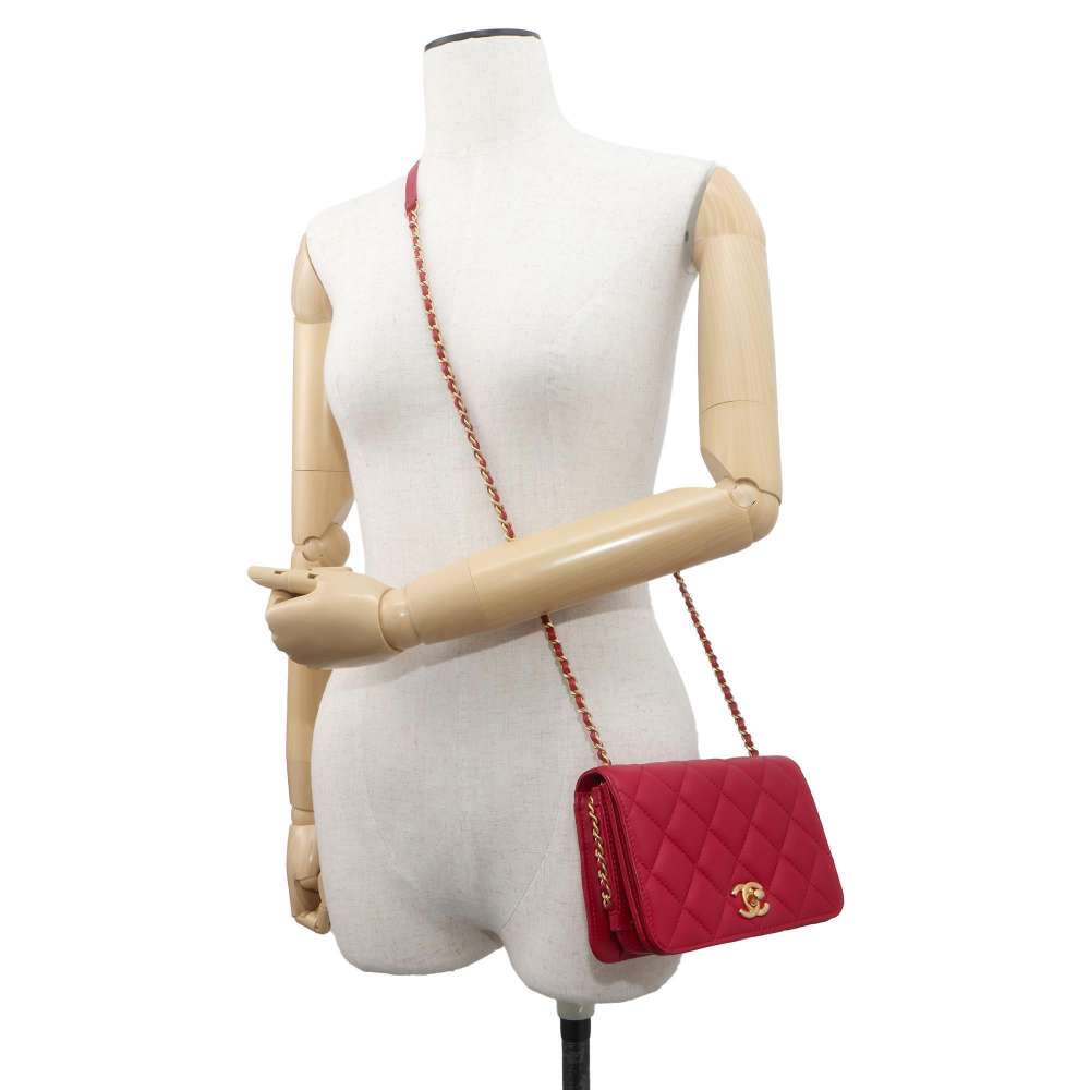 CHANEL Matelasse Full Flap ChainShoulder Bag Red AS0148 Lambskin