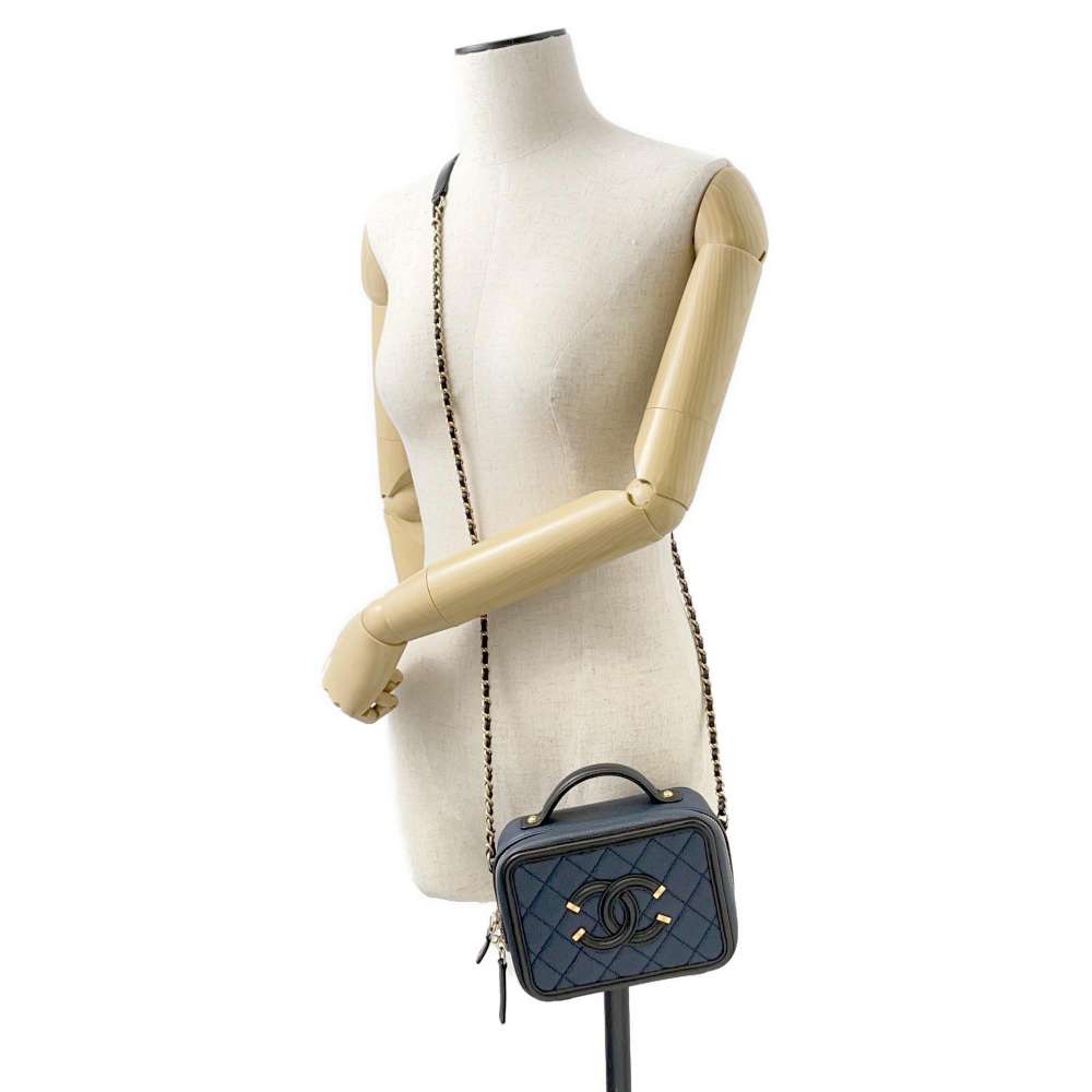 CHANEL Filigree 2way vanity bag Navy A93342 Caviar Leather