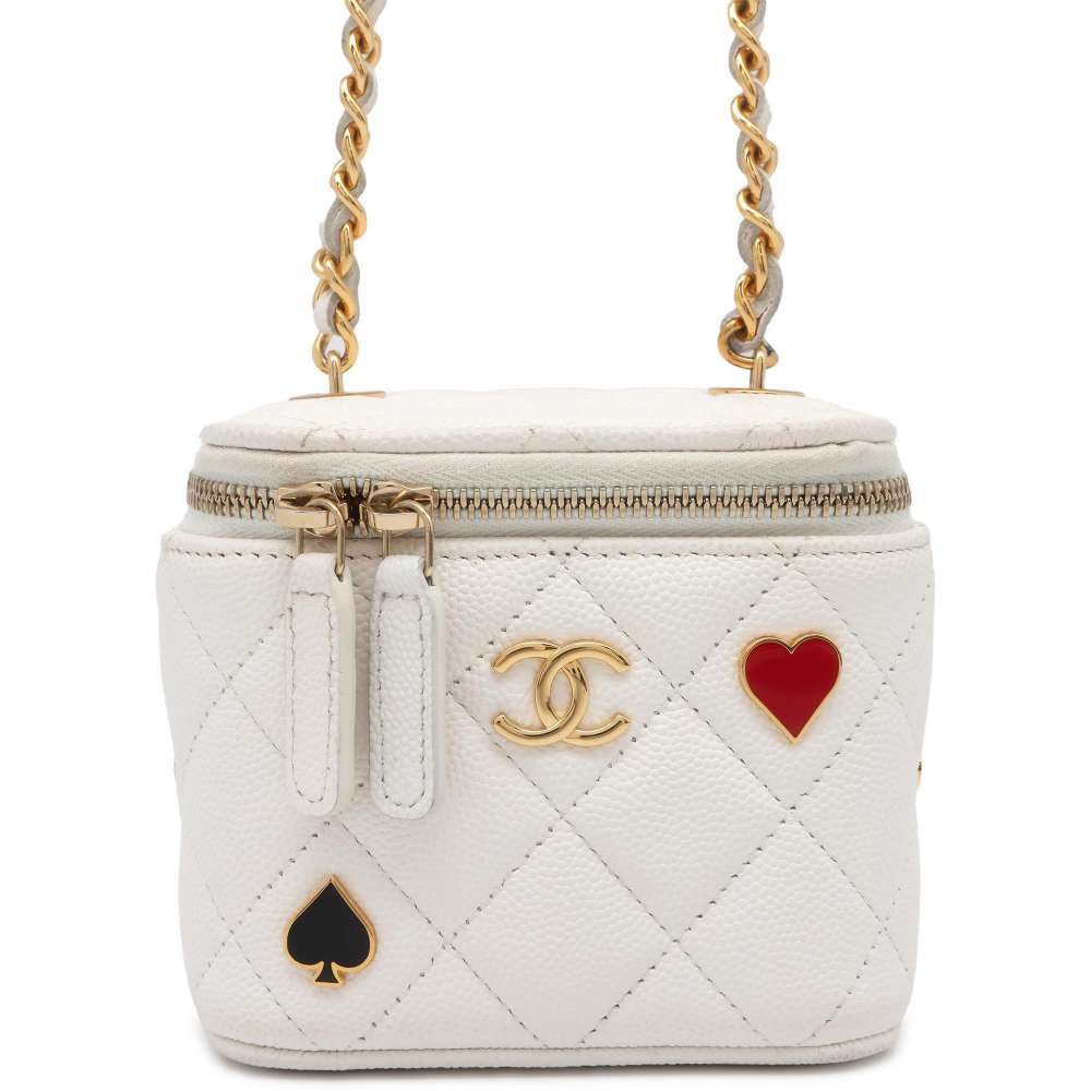 CHANEL Vanity ChainShoulder Playing Cards White AP3078 Caviar Leather Size Small
