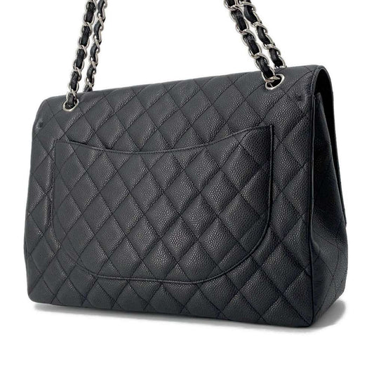 CHANEL Jumbo Matelasse Single Flap ChainShoulder Bag Black Caviar Leather