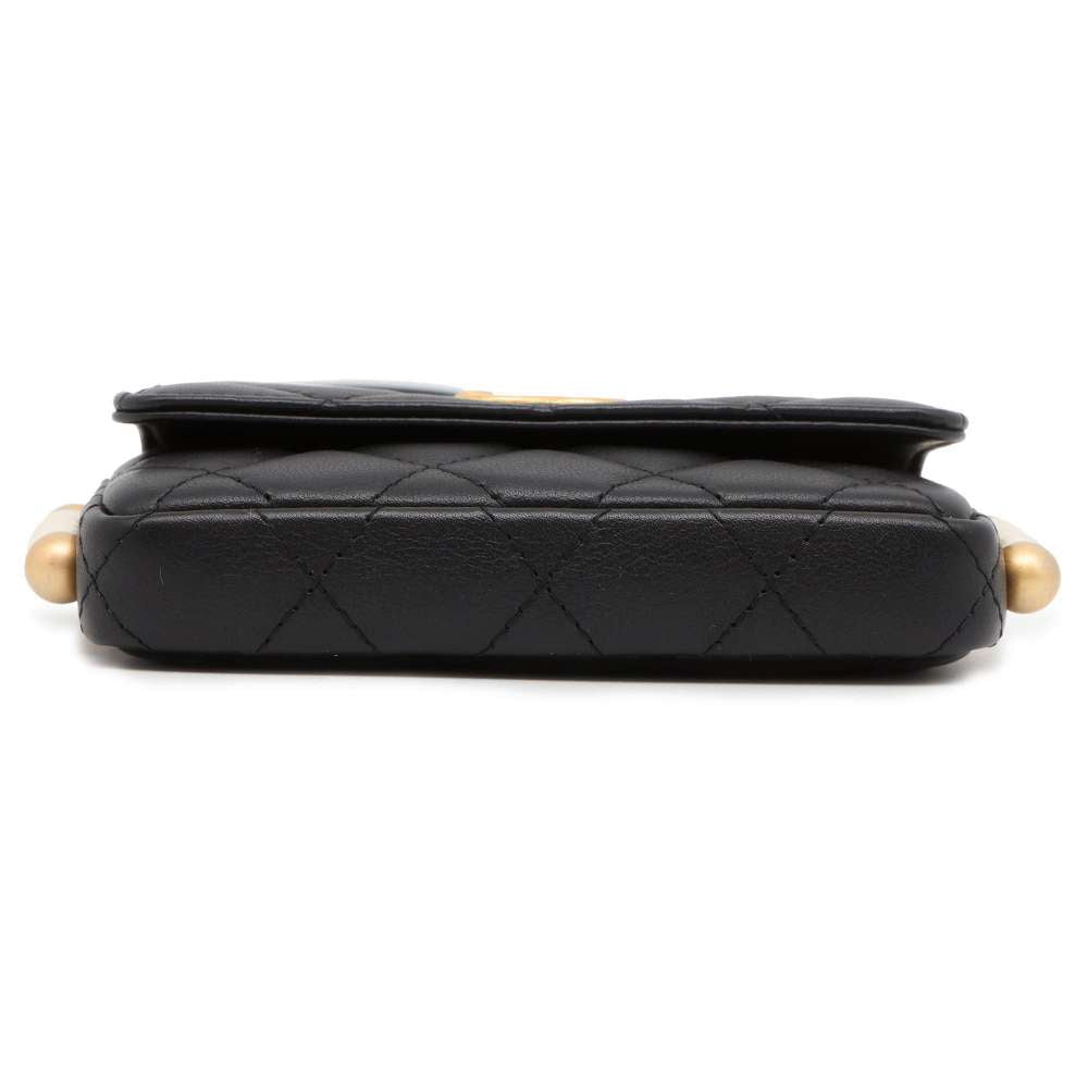 CHANEL Faux Pearl Mini Shoulder Bag Black Lambskin
