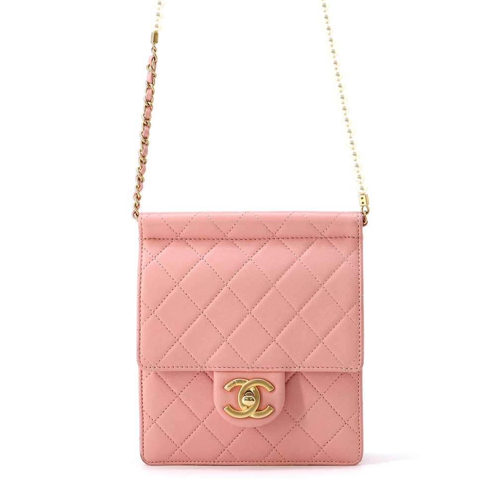 CHANEL Faux Pearl  ChainShoulder Pink AS0580 Lambskin