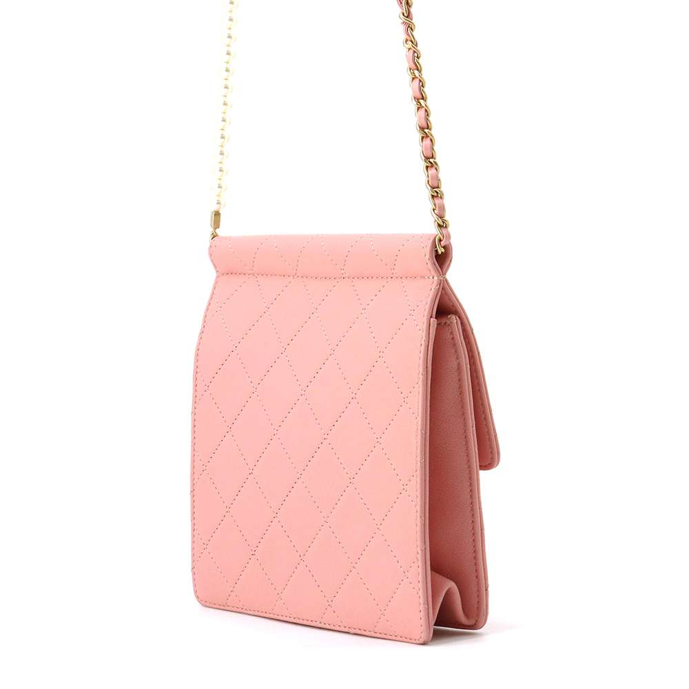 CHANEL Faux Pearl  ChainShoulder Pink AS0580 Lambskin