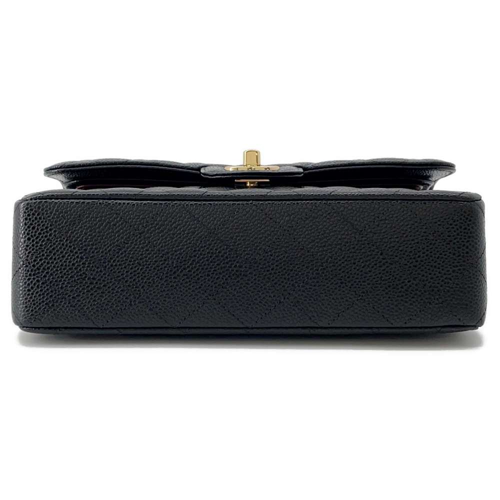 CHANEL Matelasse W Flap ChainShoulder Bag Black A01113 Caviar Leather Size 23
