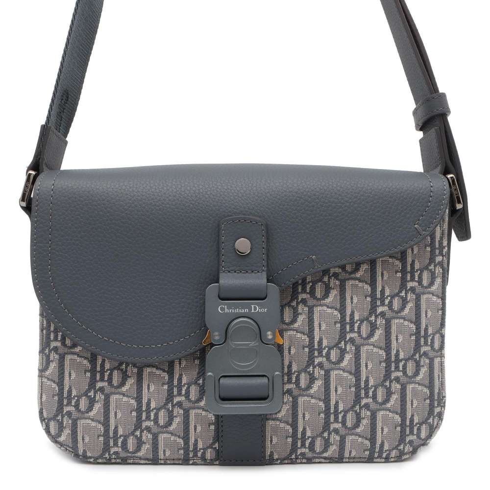 Dior Saddle flap messenger bag Gray 1ADPO049YKS Canvas Grained CalfLeather Size Small