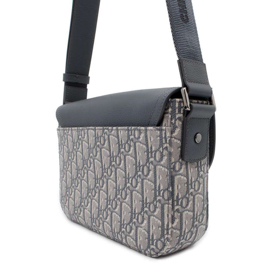 Dior Saddle flap messenger bag Gray 1ADPO049YKS Canvas Grained CalfLeather Size Small