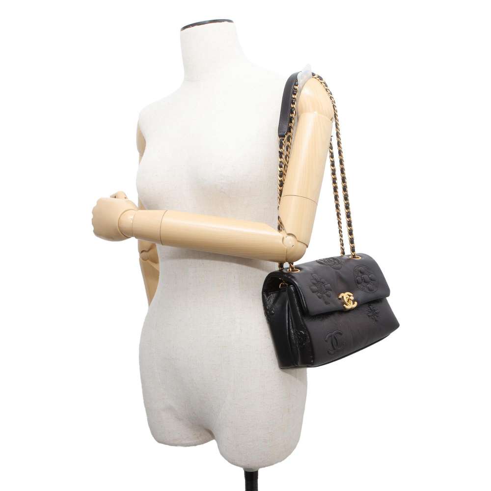 CHANEL Small Flap 2WAY Shoulder Bag Black AS2328 Crumple Calf Leather Size 20