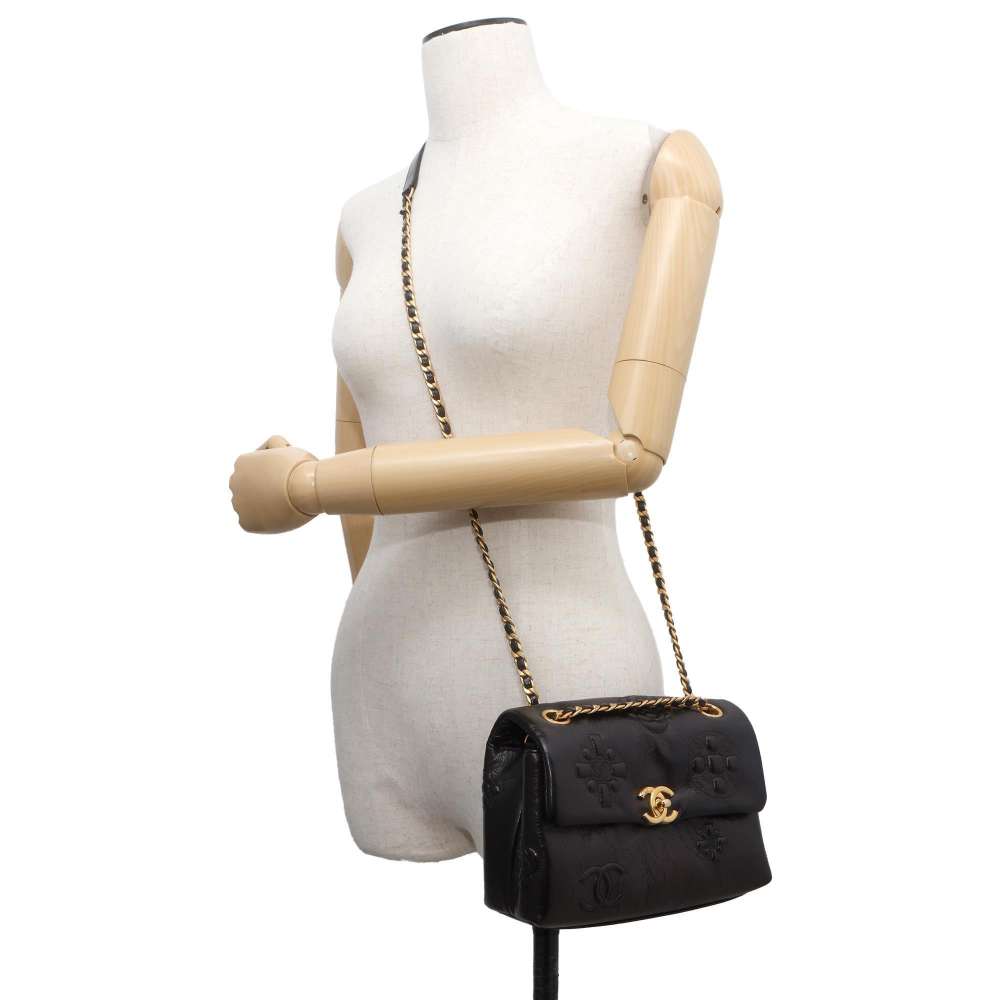 CHANEL Small Flap 2WAY Shoulder Bag Black AS2328 Crumple Calf Leather Size 20