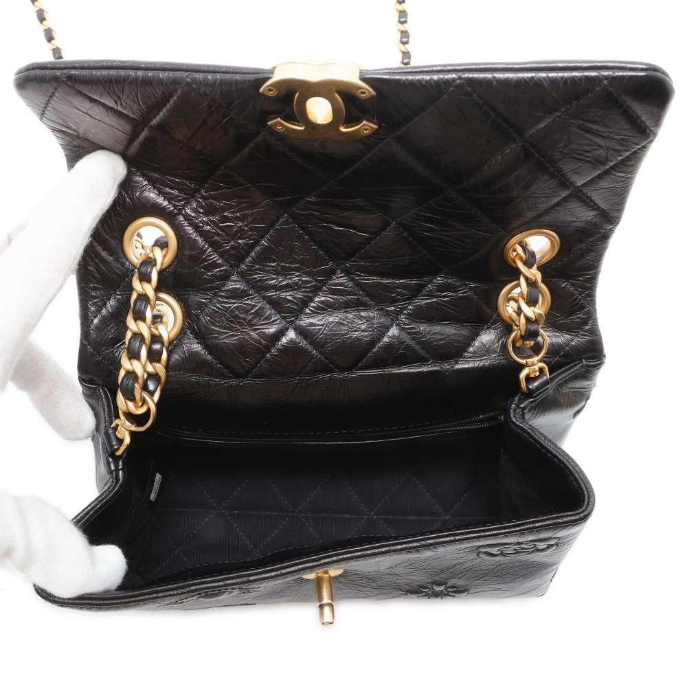CHANEL Small Flap 2WAY Shoulder Bag Black AS2328 Crumple Calf Leather Size 20