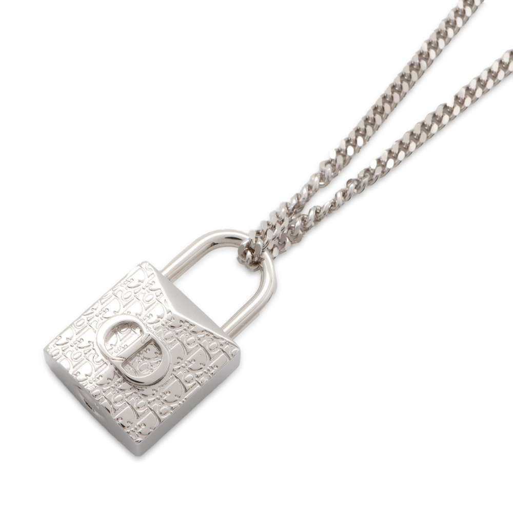Dior Padlock Necklace Silver Metal