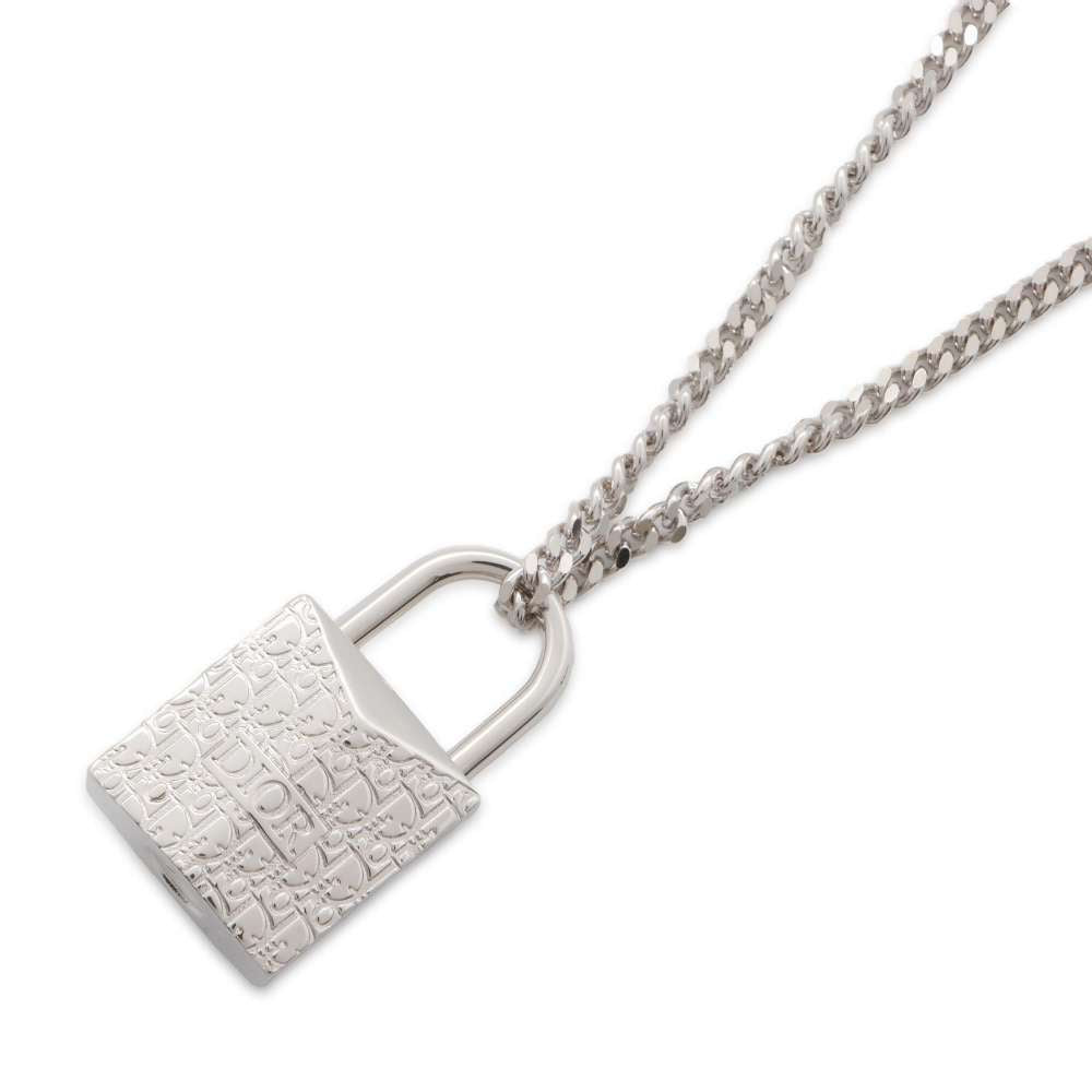 Dior Padlock Necklace Silver Metal
