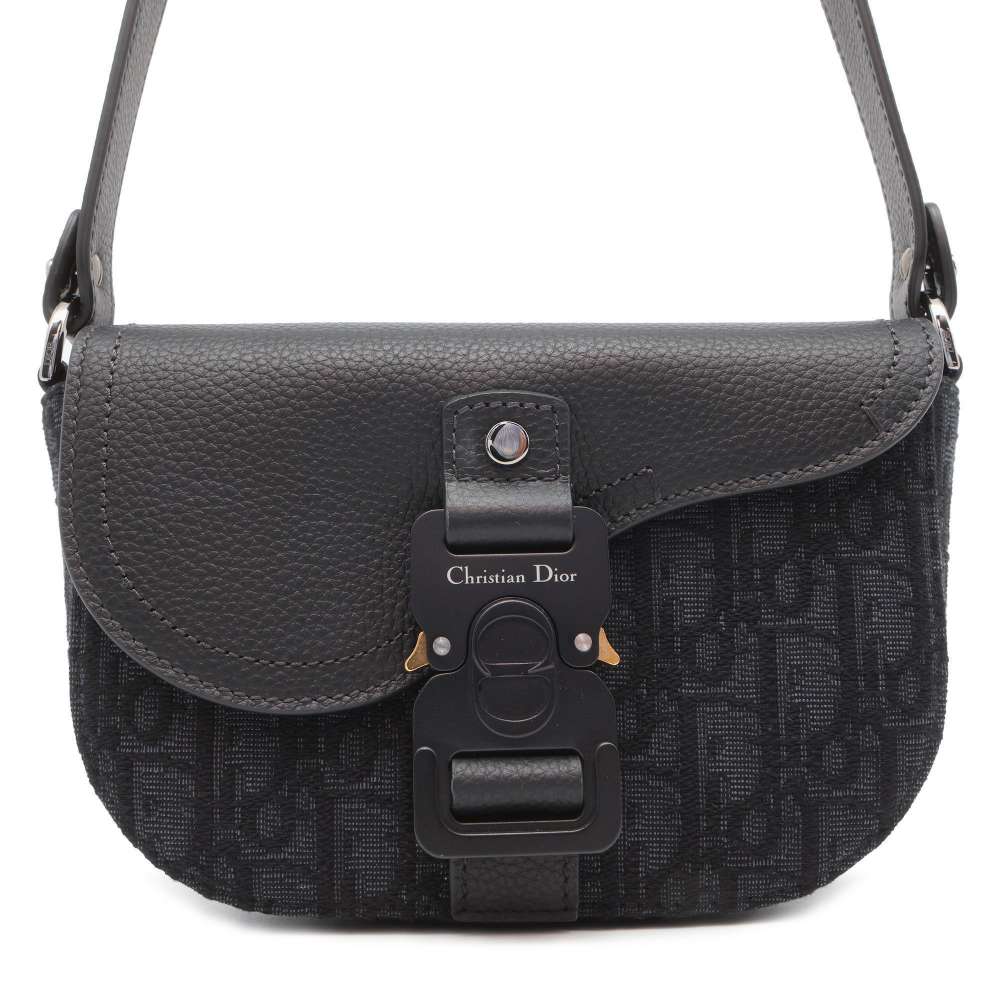 Dior Saddle flap messenger bag Black 2ADCA435YKS_H03E Canvas Grained CalfLeather Size Mini