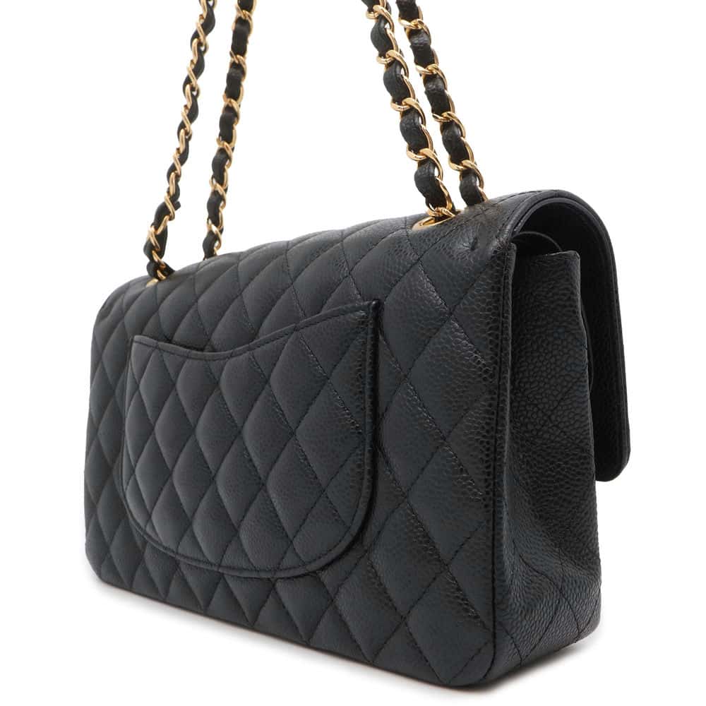 CHANEL Matelasse W Flap ChainShoulder Bag Black A01112 Caviar Leather Size 25
