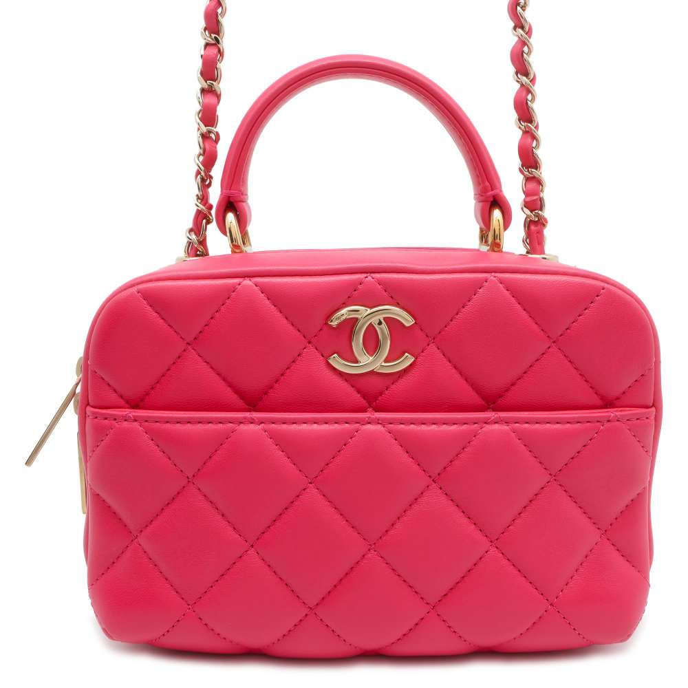 CHANEL Matelasse Double Zipper 2WAY Chain Shoulder Bag Pink A92238 Lambskin