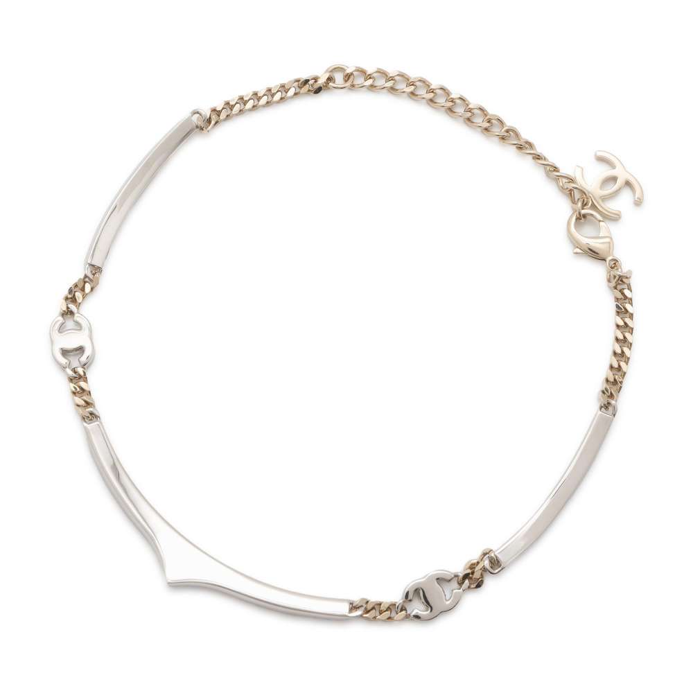 CHANEL CC Logo Rhinestone 3-piece choker Silver/Gold Metal