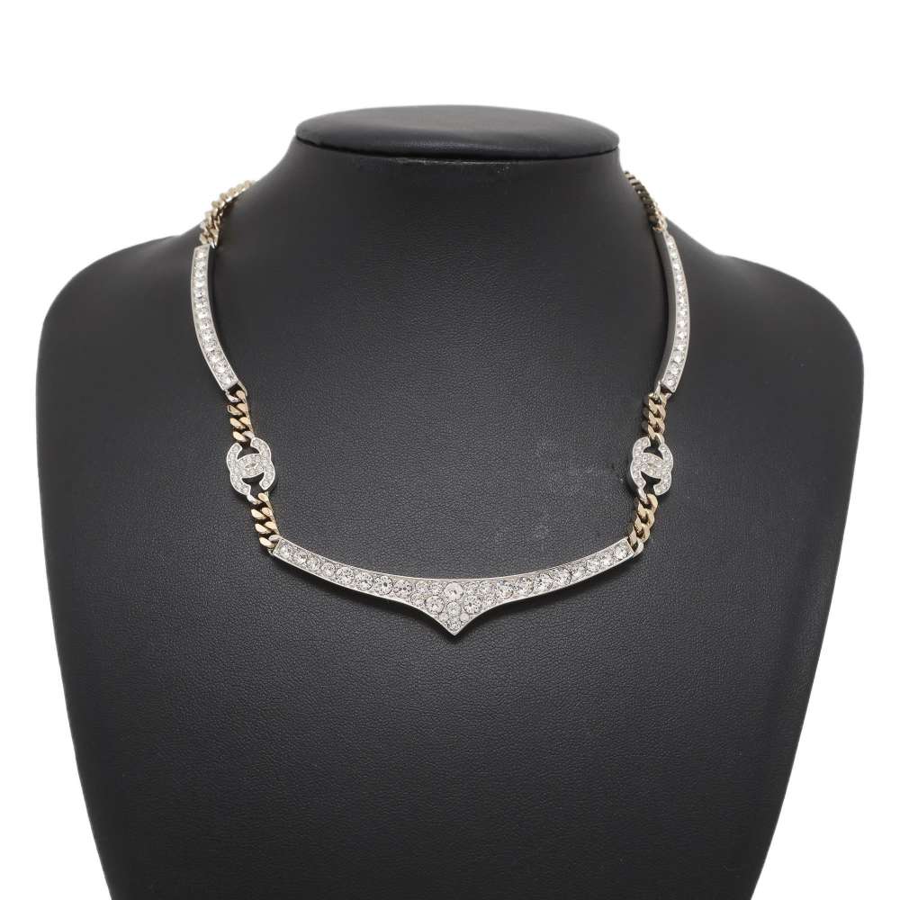CHANEL CC Logo Rhinestone 3-piece choker Silver/Gold Metal