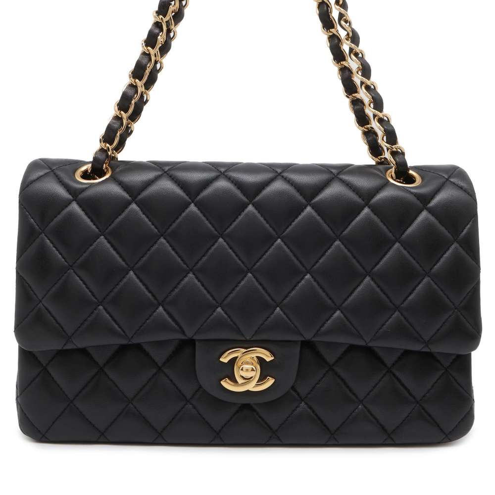 CHANEL Matelasse W Flap ChainShoulder Bag Black A01112 Lambskin Size 25