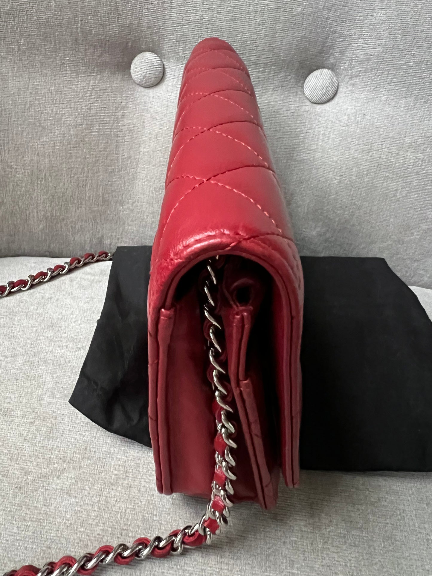 Chanel Red Lambskin Wallet on Chain