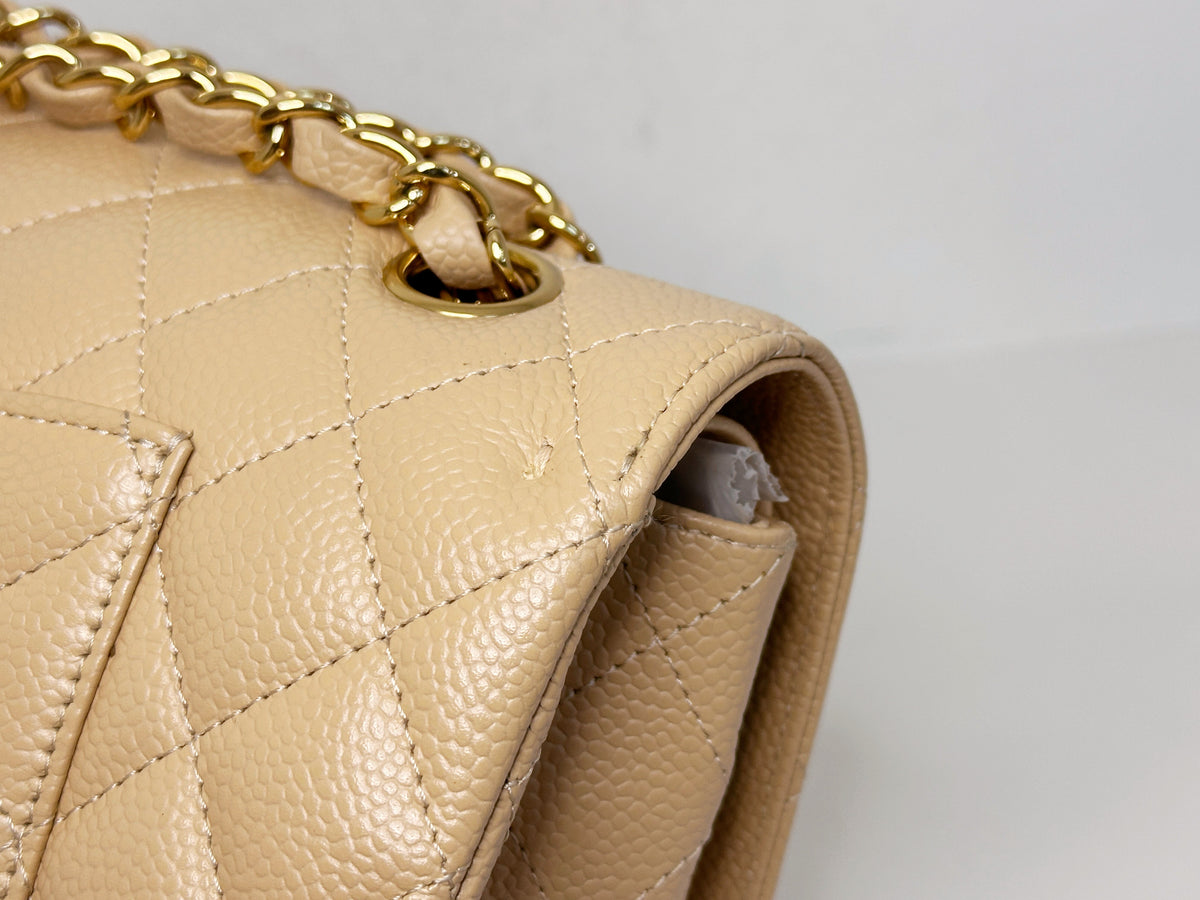Chanel Medium Caviar Classic Double Flap Bag Beige 2552 holo card