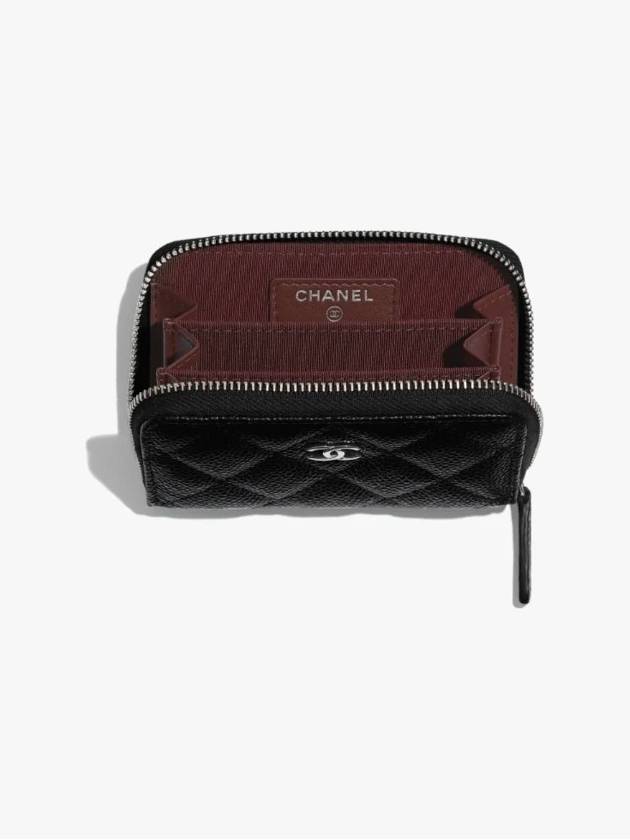 Classic Zipped Coin Purse Grained Calfskin Silver Black Chanel
