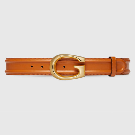 Gucci Light Brown Double-Sided Leather Belt with Gold G Buckle – Unisex