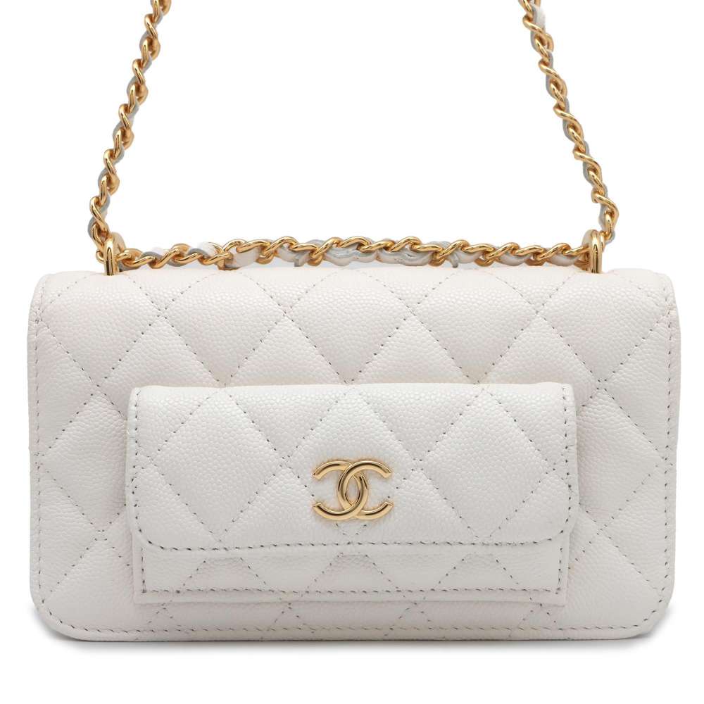 CHANEL Matelasse Chain wallet White Caviar Leather