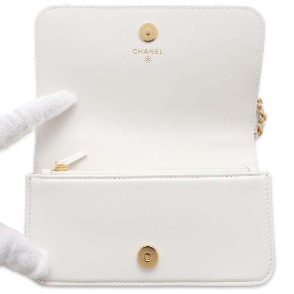 CHANEL Matelasse Chain wallet White Caviar Leather