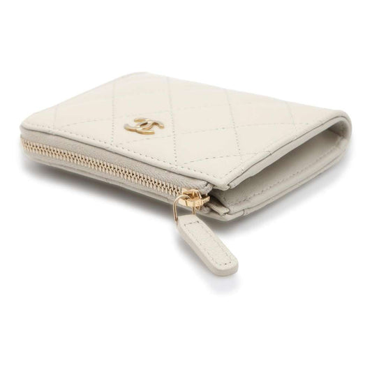 CHANEL Matelasse L-shaped zipper compact wallet Light Gray AP3999 Caviar Leather