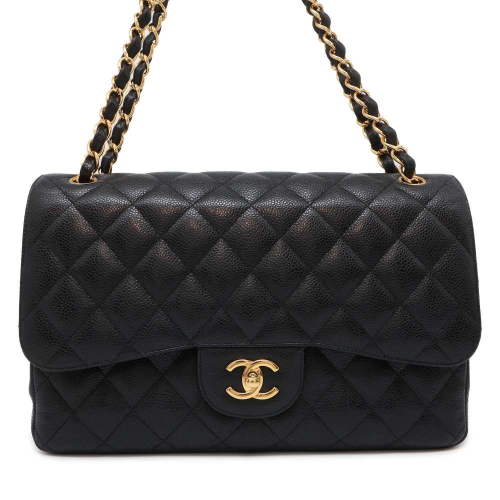 CHANEL Matelasse W Flap ChainShoulder Bag Black A58600 Caviar Leather Size 30
