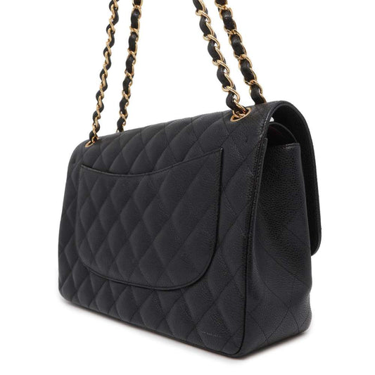 CHANEL Matelasse W Flap ChainShoulder Bag Black A58600 Caviar Leather Size 30