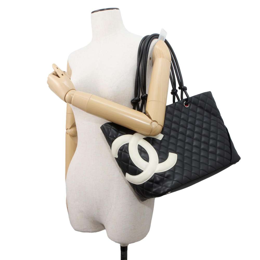 CHANEL Cambon line Tote Bag Black A25169 Leather Size Large