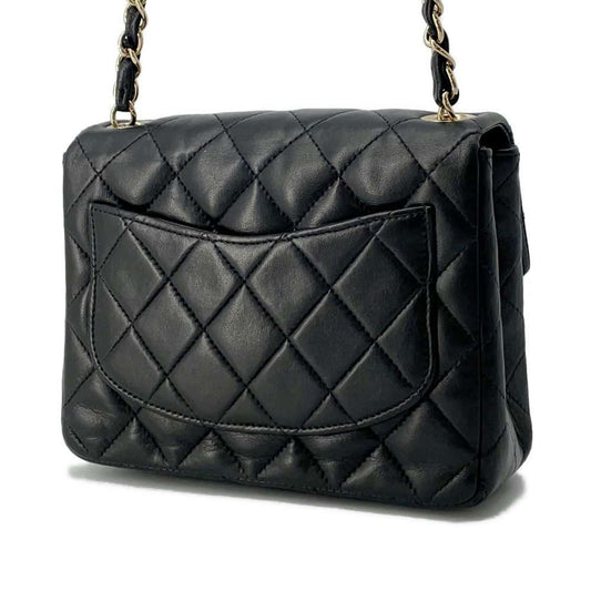 CHANEL Mini Matelasse Single Flap ChainShoulder Bag Black A01115 Lambskin