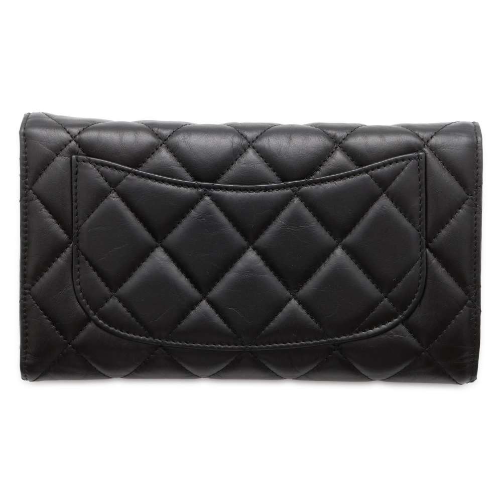 CHANEL Matelasse IconBag Charm Long Wallet Black Lambskin