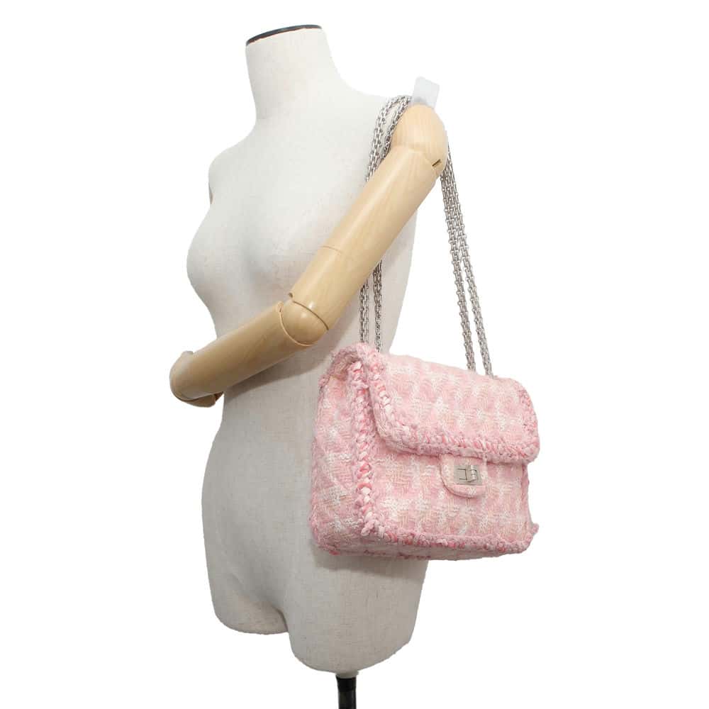 CHANEL 2.55ChainShoulder Bag Pink Tweed