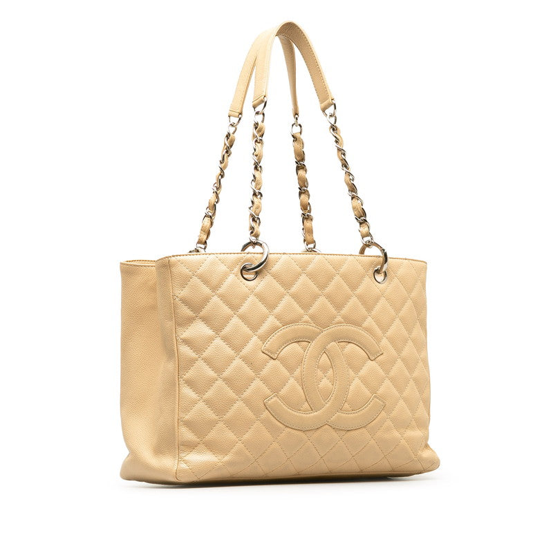 Chanel Matrasse Chain Tote Bag Beige Silver Caviar S  Chanel