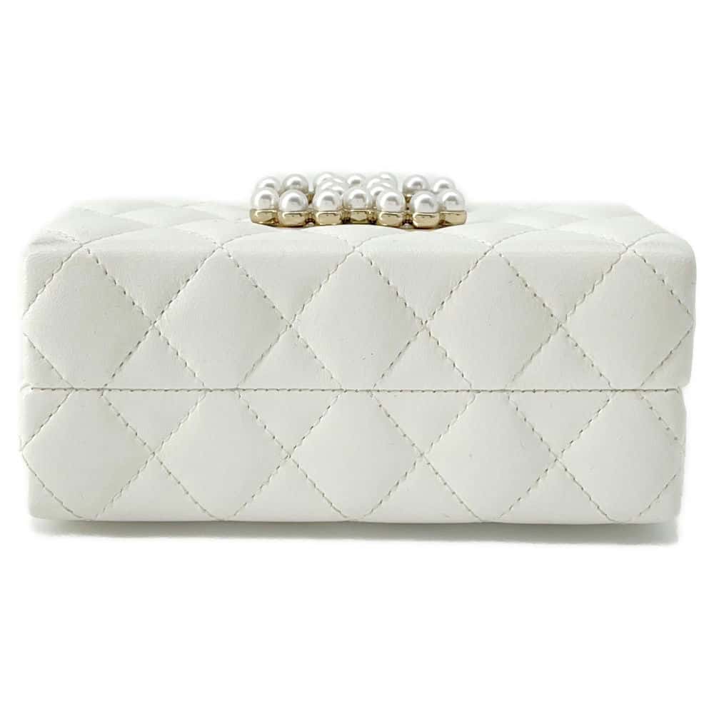 CHANEL Chain Clutch Bag White AP3452 Lambskin