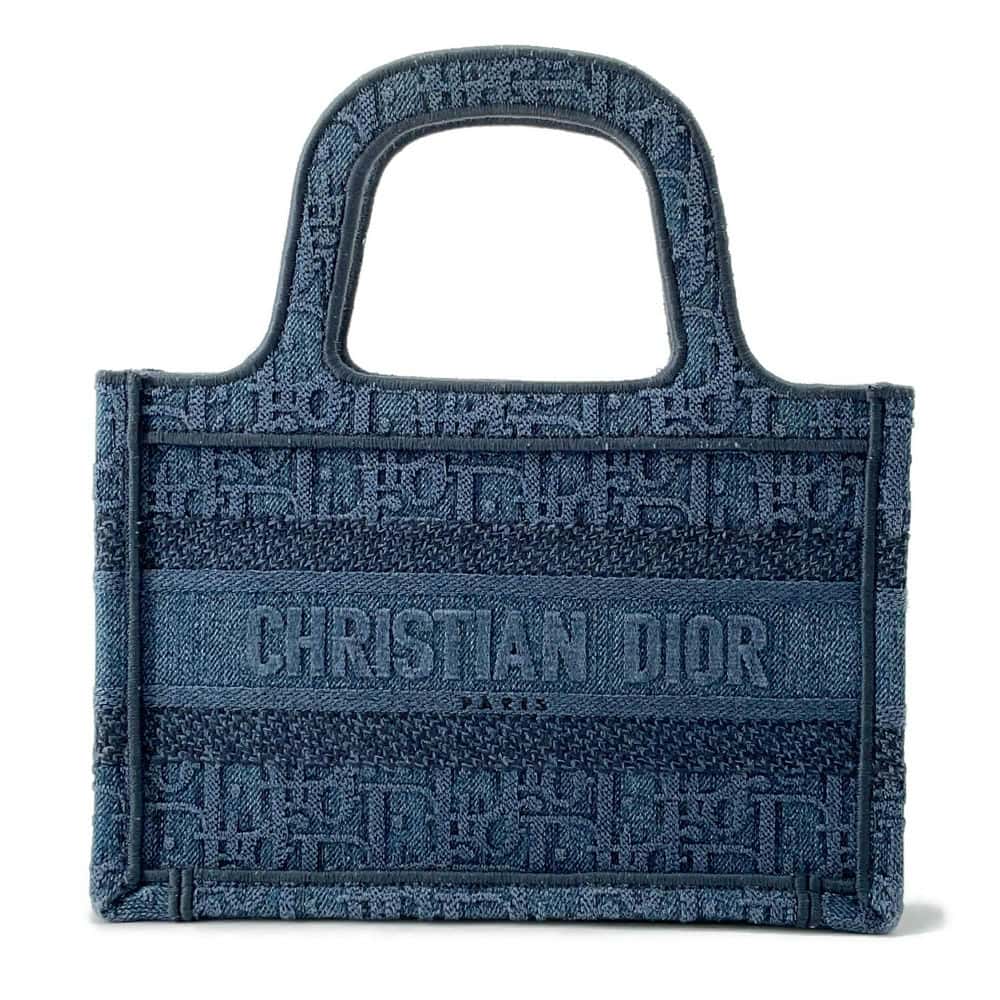 Dior Oblique Denim Book Tote Blue Canvas Size Mini