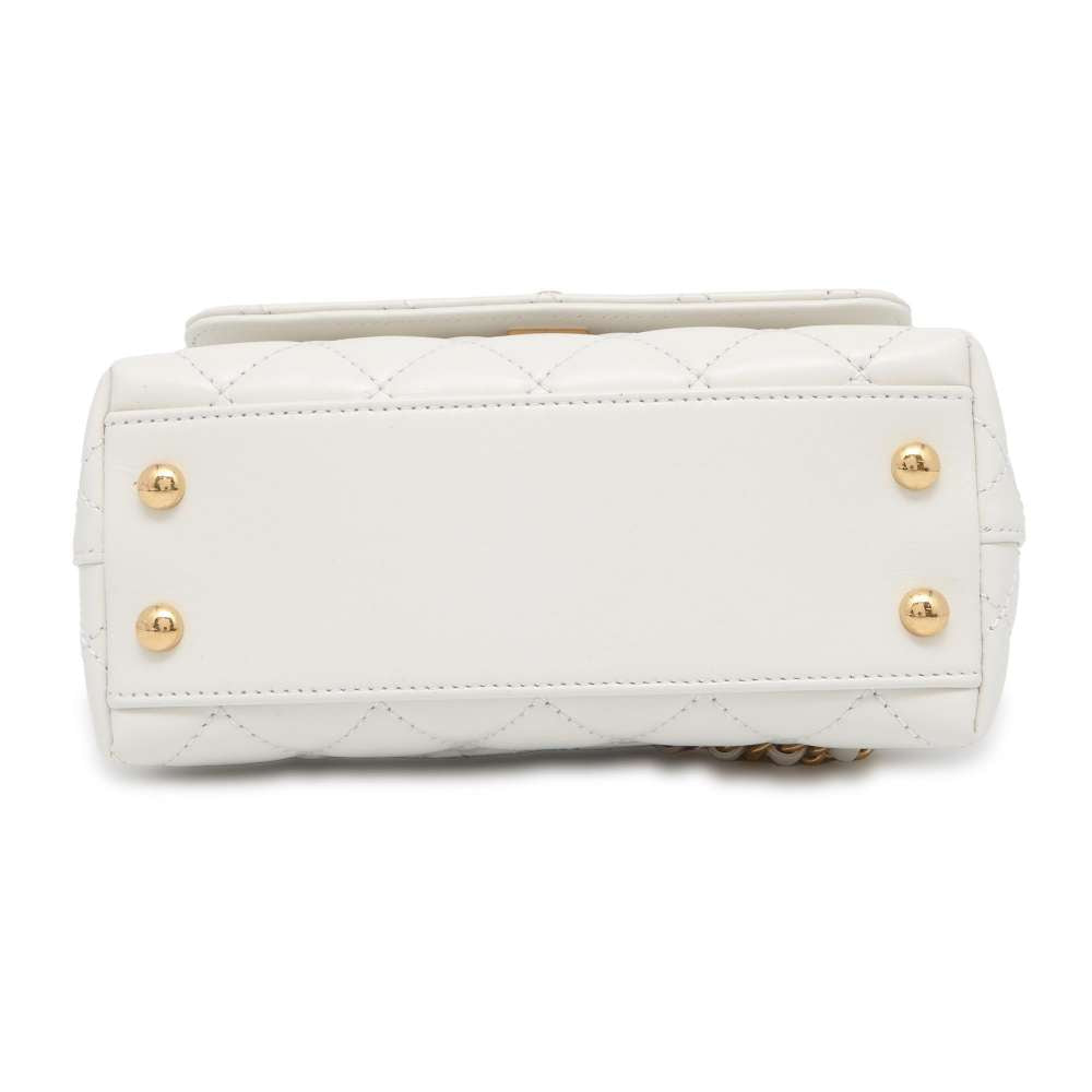 CHANEL top handle chain shoulder bag White AS2215 Calf Leather Size XXS
