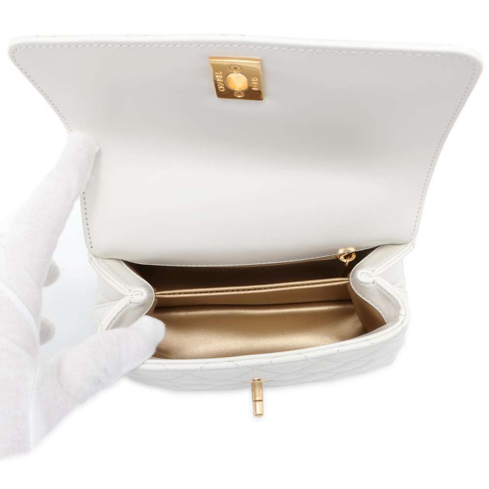 CHANEL top handle chain shoulder bag White AS2215 Calf Leather Size XXS